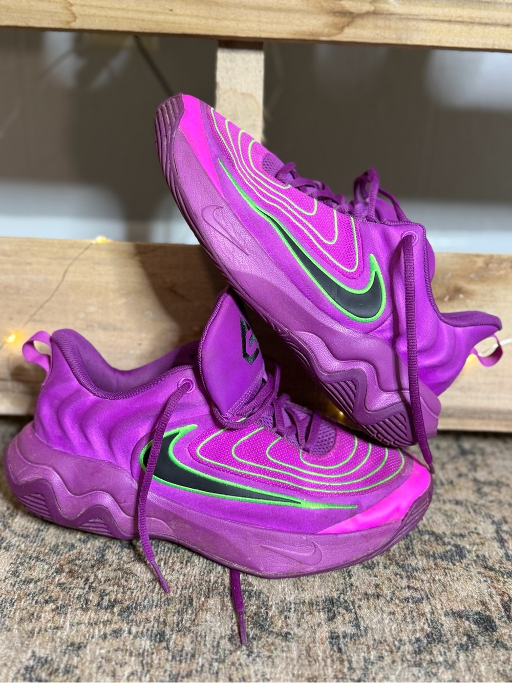 Nike Kids Bright Purple Sneakers with Neon Green Accents